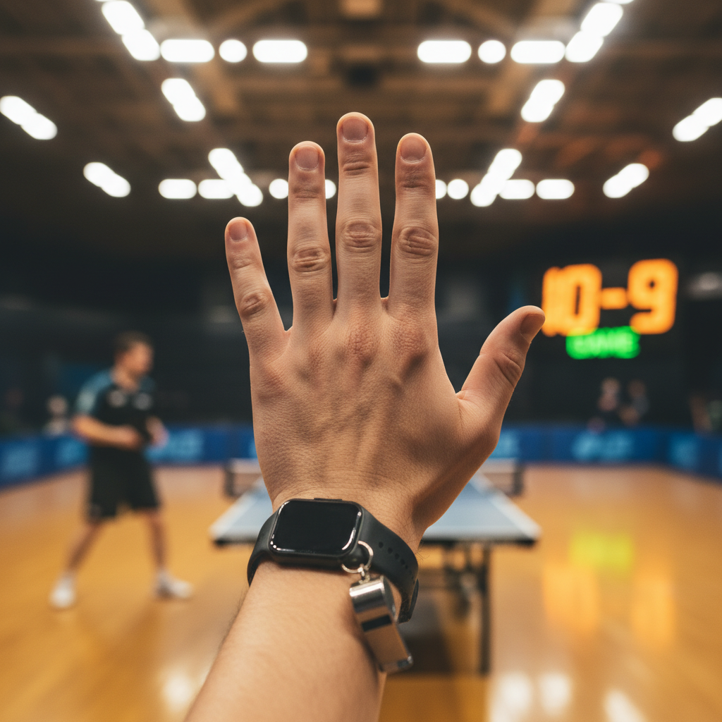 Schiedsrichter beobachtet einen Aufschlag beim Tischtennis