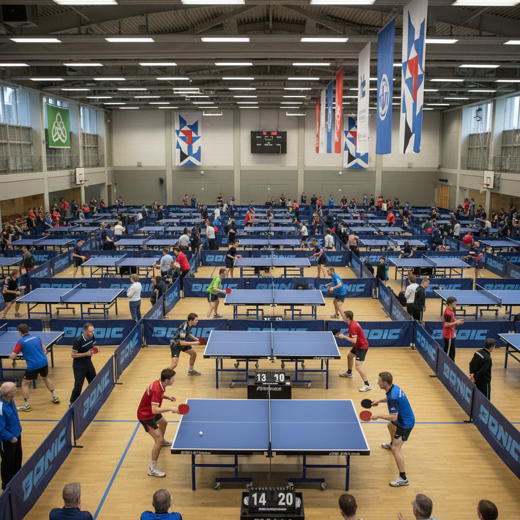 Internationales Tischtennisturnier mit Spielern aus verschiedenen Ländern