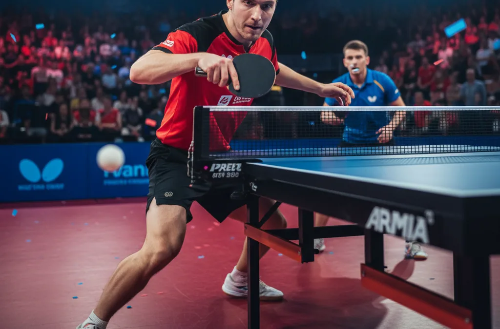 Konzentrierter Ballwechsel beim Tischtennis-Training