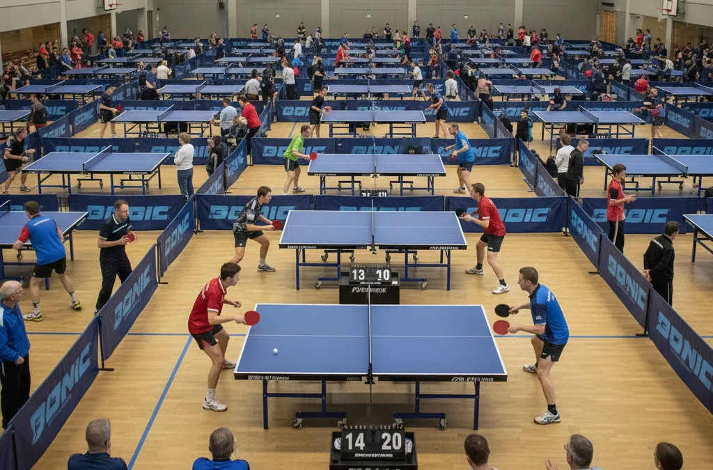 Tischtennis-Arena während eines Turniers