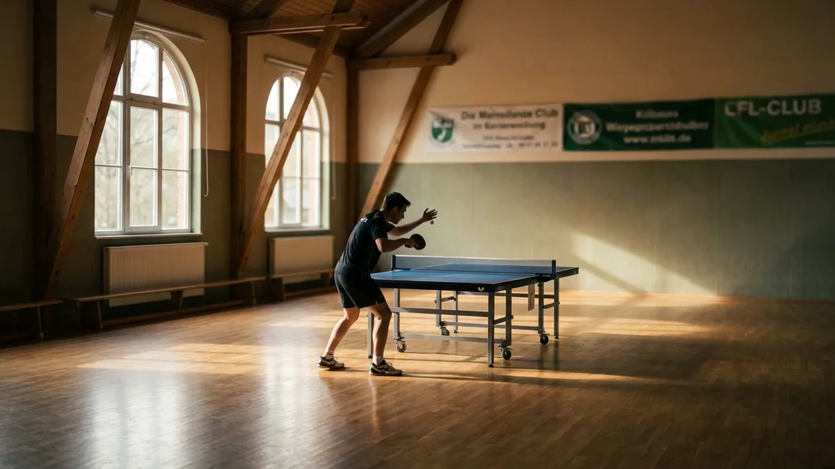 Tischtennistraining in einer Sporthalle